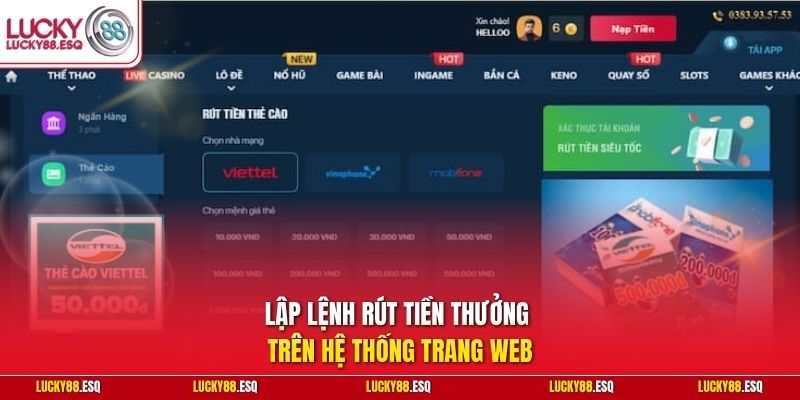 Lập lệnh rút tiền thưởng trên hệ thống trang web